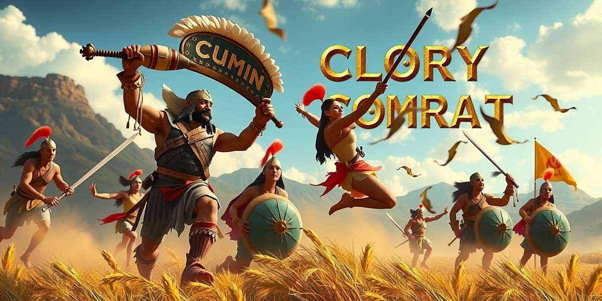 Cumin Glory Combat Official Cover Cumin Glory Combat game cover showing ancient Indian warriors fighting over spice caravans